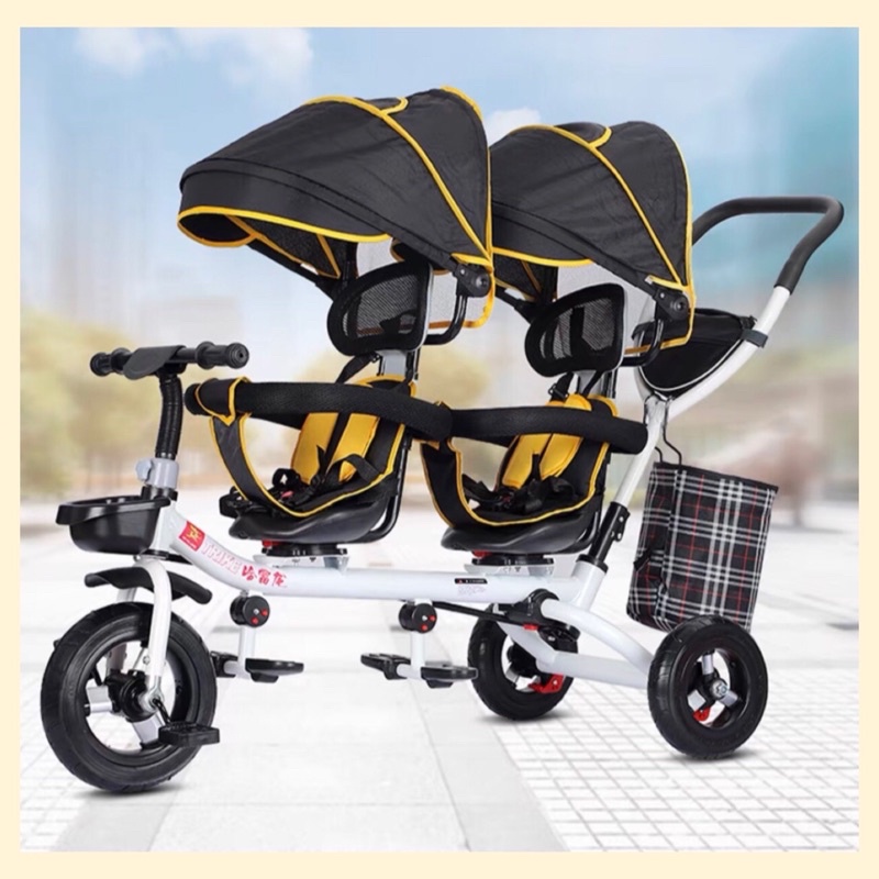 Xe đẩy đôi cho bé - Bánh Cao Su - giảm xóc titan phiên bản mới nhất( 2 xoay 360 độ)
