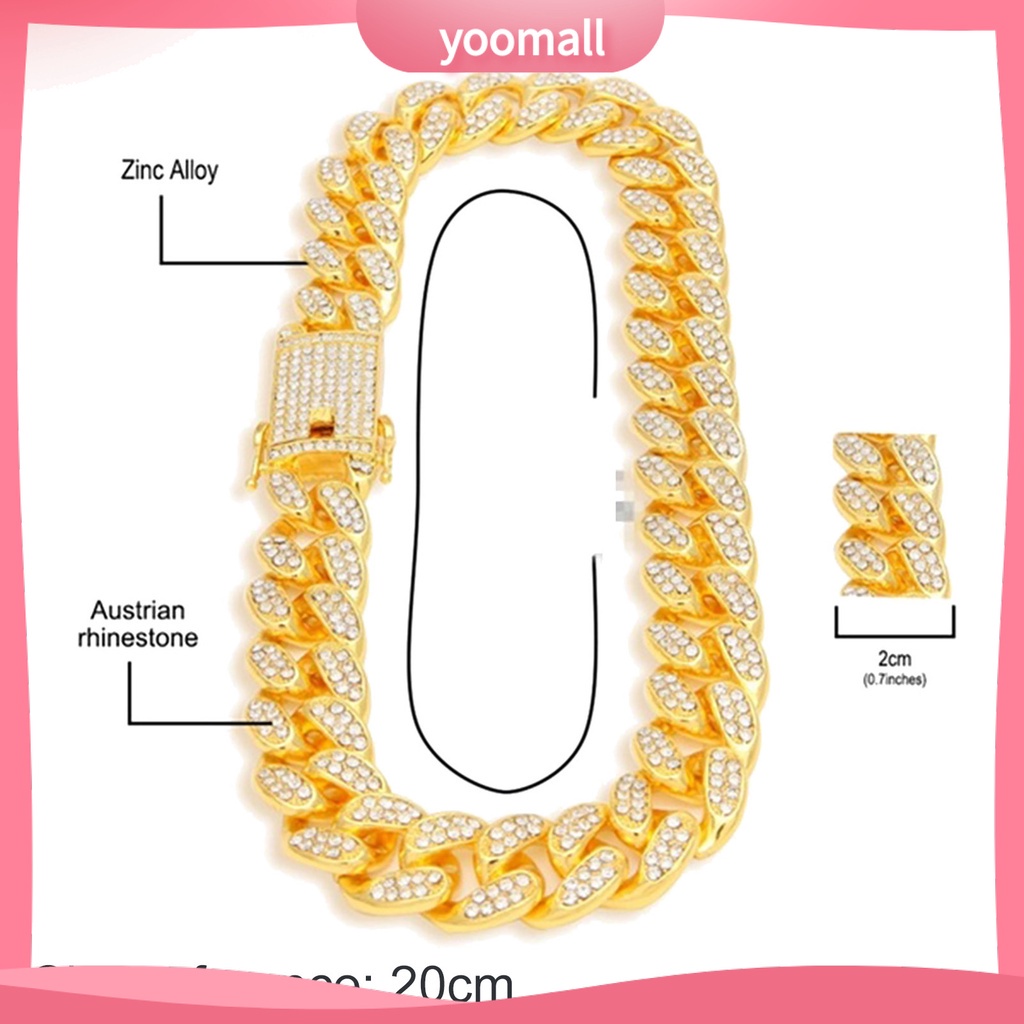 Vòng Tay Dạng Chuỗi Xích Đính Đá Sáng Bóng Phong Cách Hip Hop Cho Nam Giới