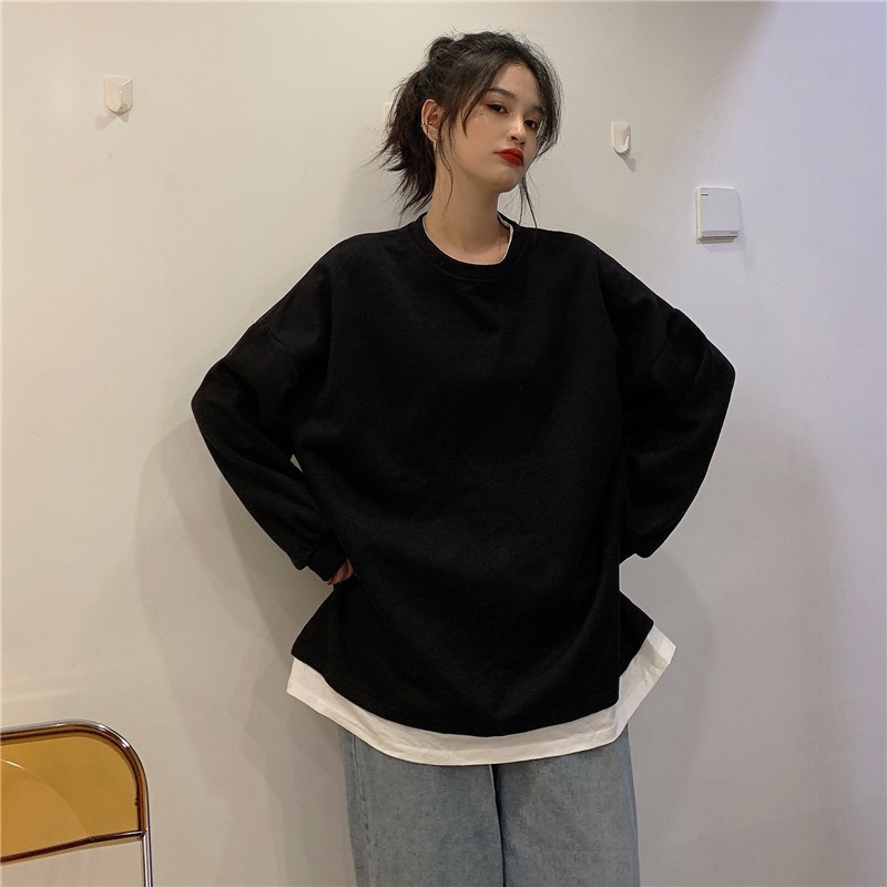 Áo sweater SUXI tay dài dáng rộng phong cách thời trang Hàn Quốc