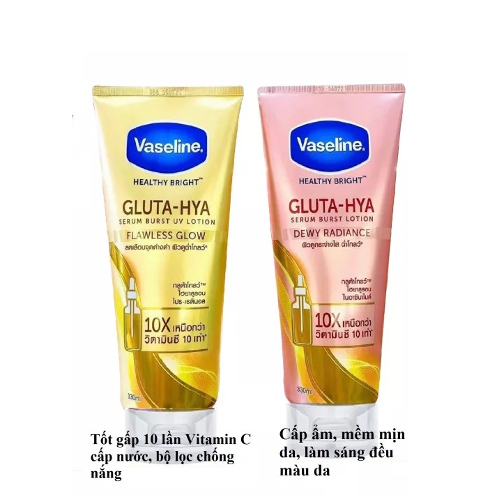 Dưỡng Thể Body Trắng Da Vaseline Healthy Bright GLUTA HYA Serum Burst Lotion 10X Thái Lan 330ml Ban Ngày và Ban Đêm