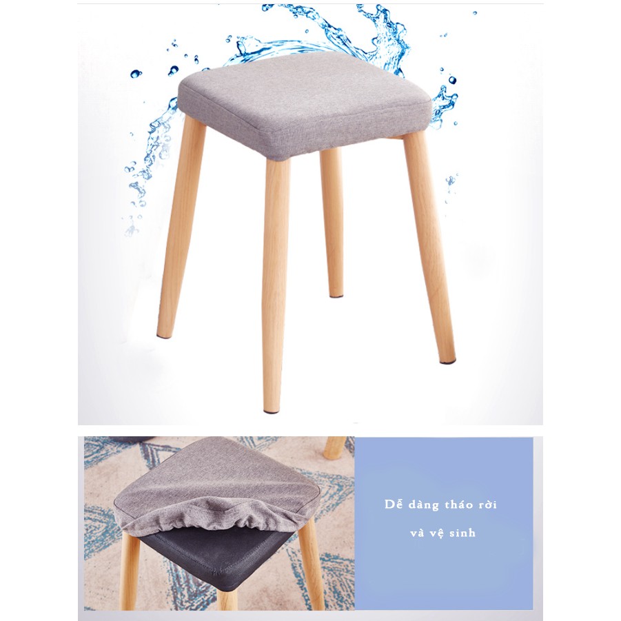 Ghế đôn ghế sofa mặt đệm chân gỗ bàn trang điểm, bàn máy tính- GC03( xám,xanh cốm)