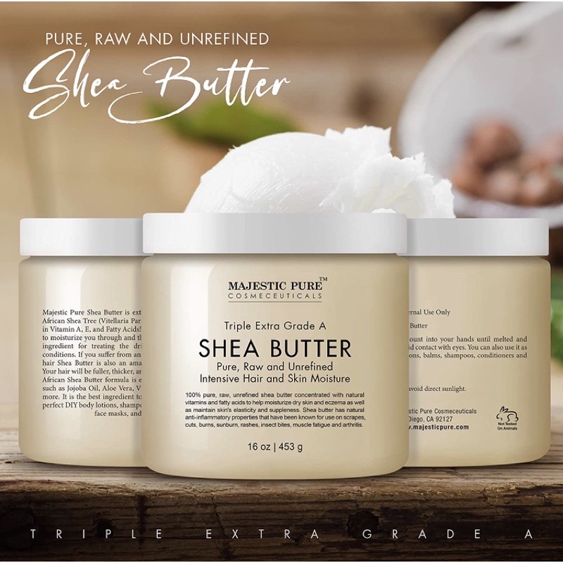 Bơ Shea 100% nguyên chất không lọc Majestic Pure Shea Butter - raw unrefined Premium Grade 453gr USA