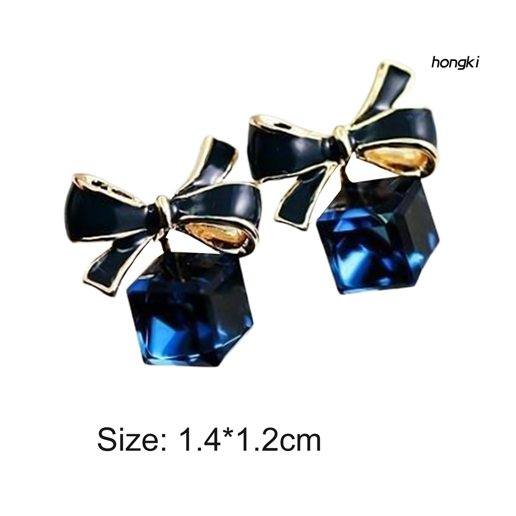 Đôi khuyên tai hình khối lập phương đính đá nhân tạo thời trang