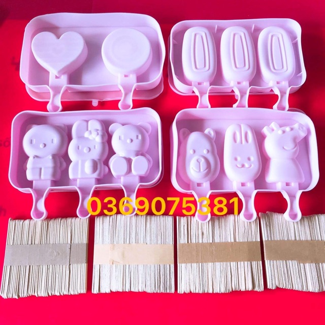 Khuôn Kem Silicon Tặng 50 Que Gỗ Làm Kem