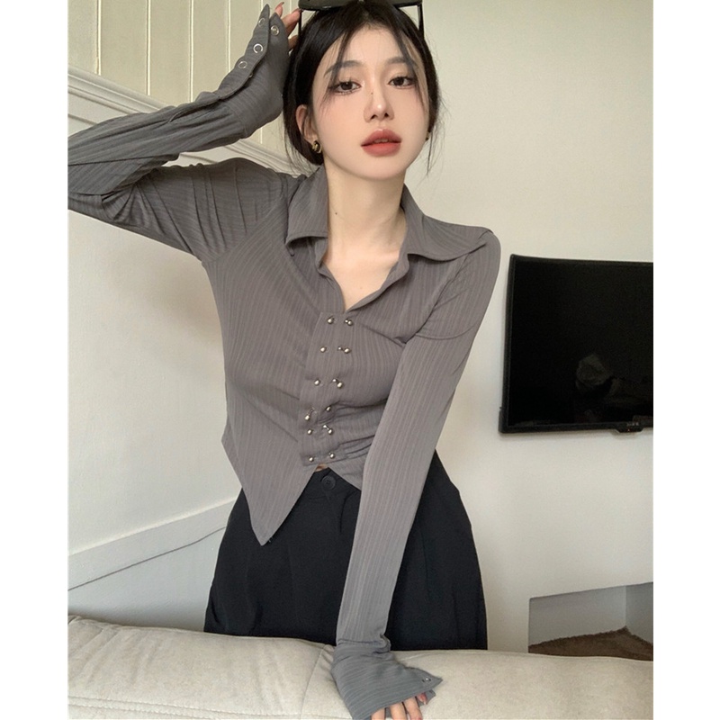 Áo Thun Polo Tay Dài Dáng Ôm Thời Trang Mùa Thu Cho Nữ