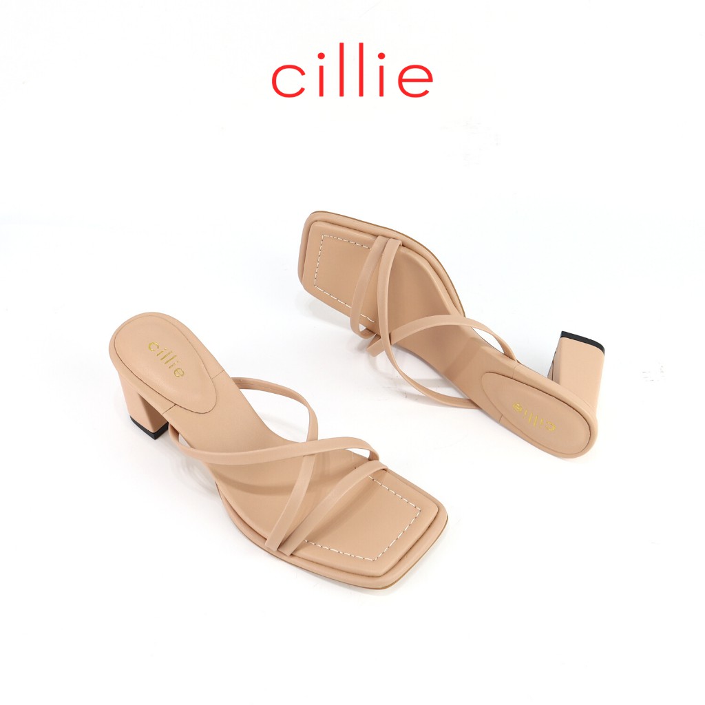Guốc nữ mũi vuông quai mảnh dây chéo cao cấp thời trang phong cách Hàn Quốc cao 6cm Cillie 1073