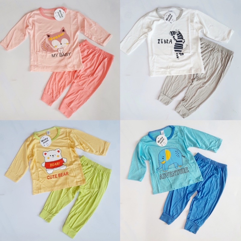 Bộ dài tay thun lạnh túi zip cho bé trai bé gái A13