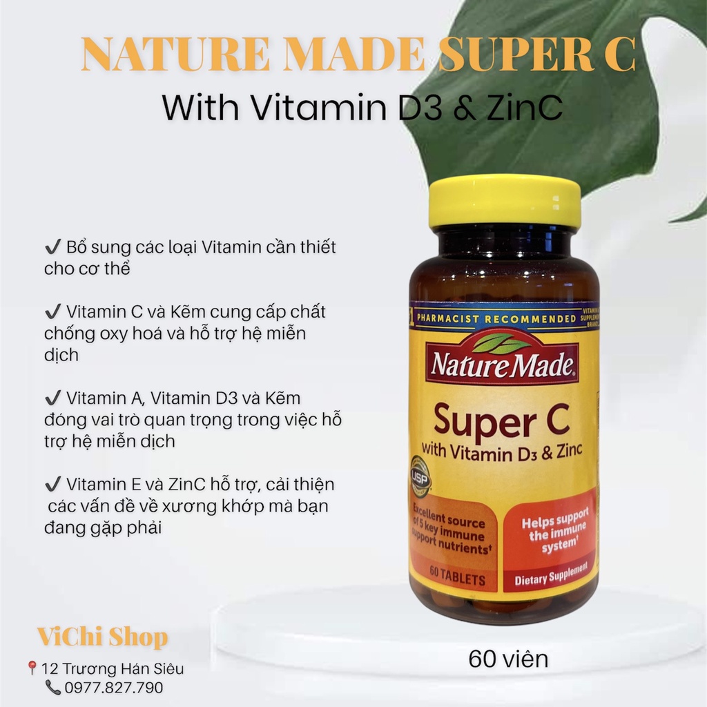 Viên uống bổ sung Nature Made Super C with Vitamin D3 & Zinc Tablets