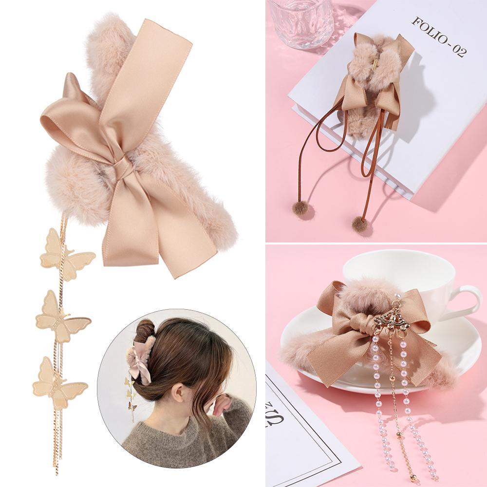 LAY Kẹp Tóc Càng Cua Đính Lông Giả Đáng Yêu