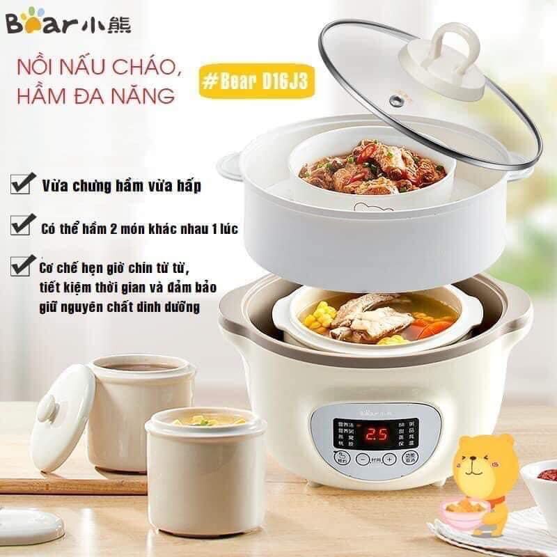 Nồi nấu cháo chậm - chưng - hấp 1,6l hãng Bear