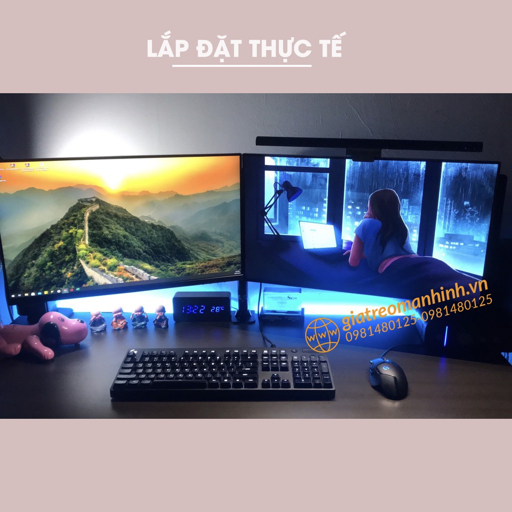 Giá Treo Màn Hình 17-32Inch  - Giá Treo 2 Màn Hình Trụ 40-60Cm - Tải Trong 8Kg - Xoay Màn 360 Độ