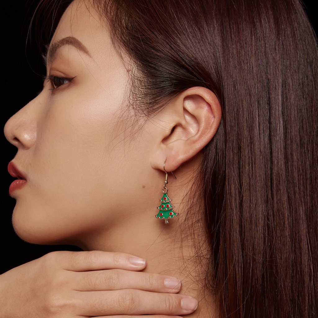 Set vòng cổ + bông tai BAMOER hình cây thông Noel độc đáo