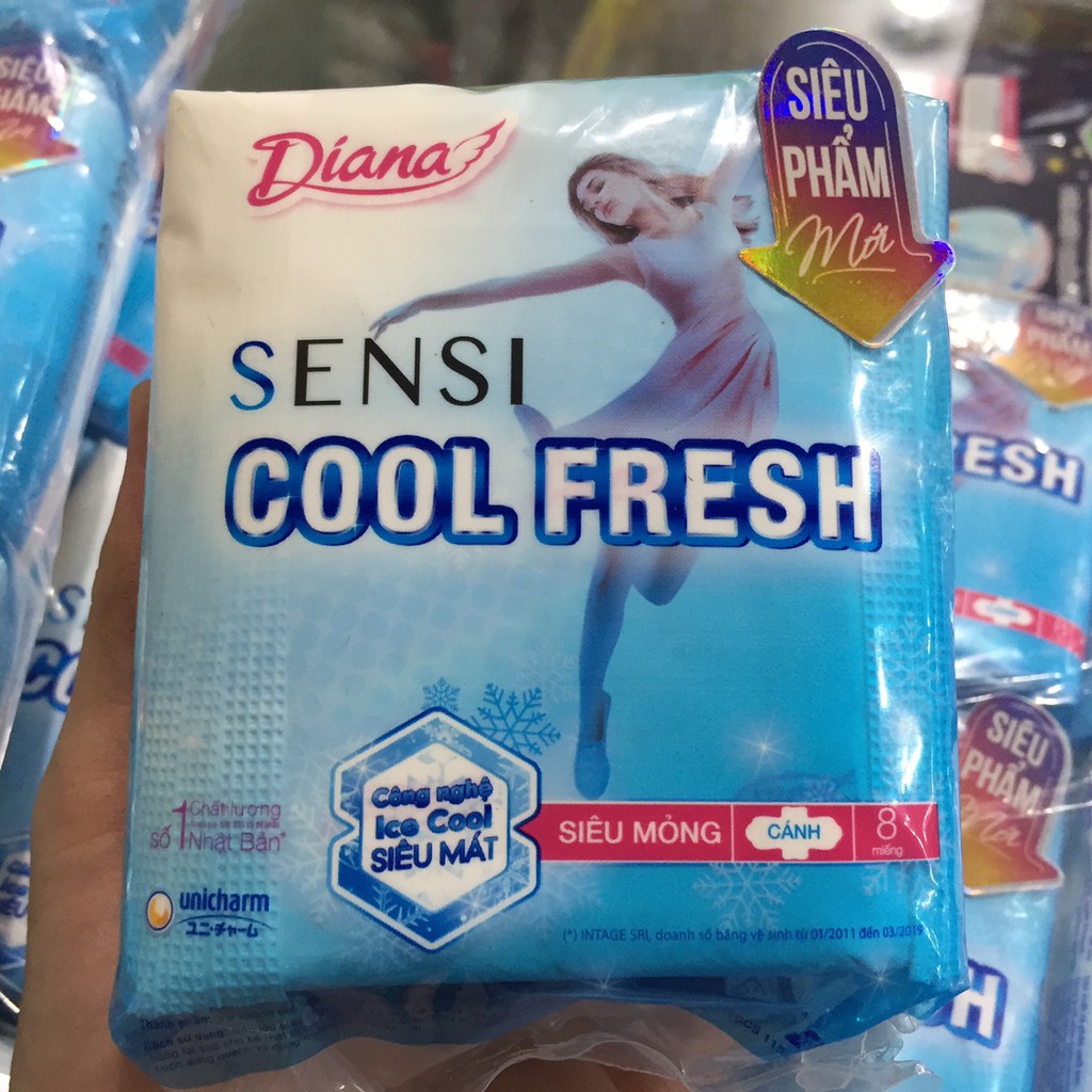 [CHE TÊN SẢN PHẨM]Băng vệ sinh Diana Sensi Cool Fresh siêu mỏng cánh mát lạnh 23cm (8 miếng)