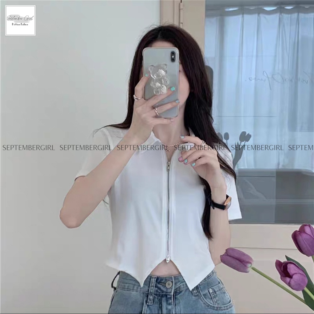 Áo polo nữ khóa kéo SEPTEMBERGIRL áo thun ngắn tay dáng croptop - AO TOP NU 023V1