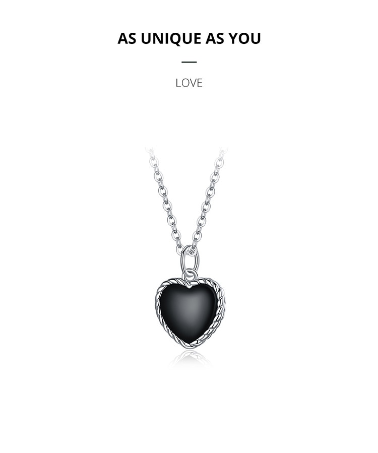 bamoer Real 925 Sterling Silver Black Heart Love Pendant Vintage Necklace Women Statement Collares Jewelry Gift Noble SCN443