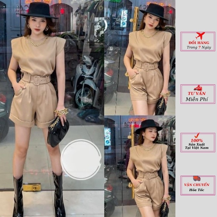 set áo cổ xích nữ kèm quần short chữ a màu trắng xanh đen nâu be kiểu dáng hàn quốc chuẩn hàng loại 1 cao cấp phong cách