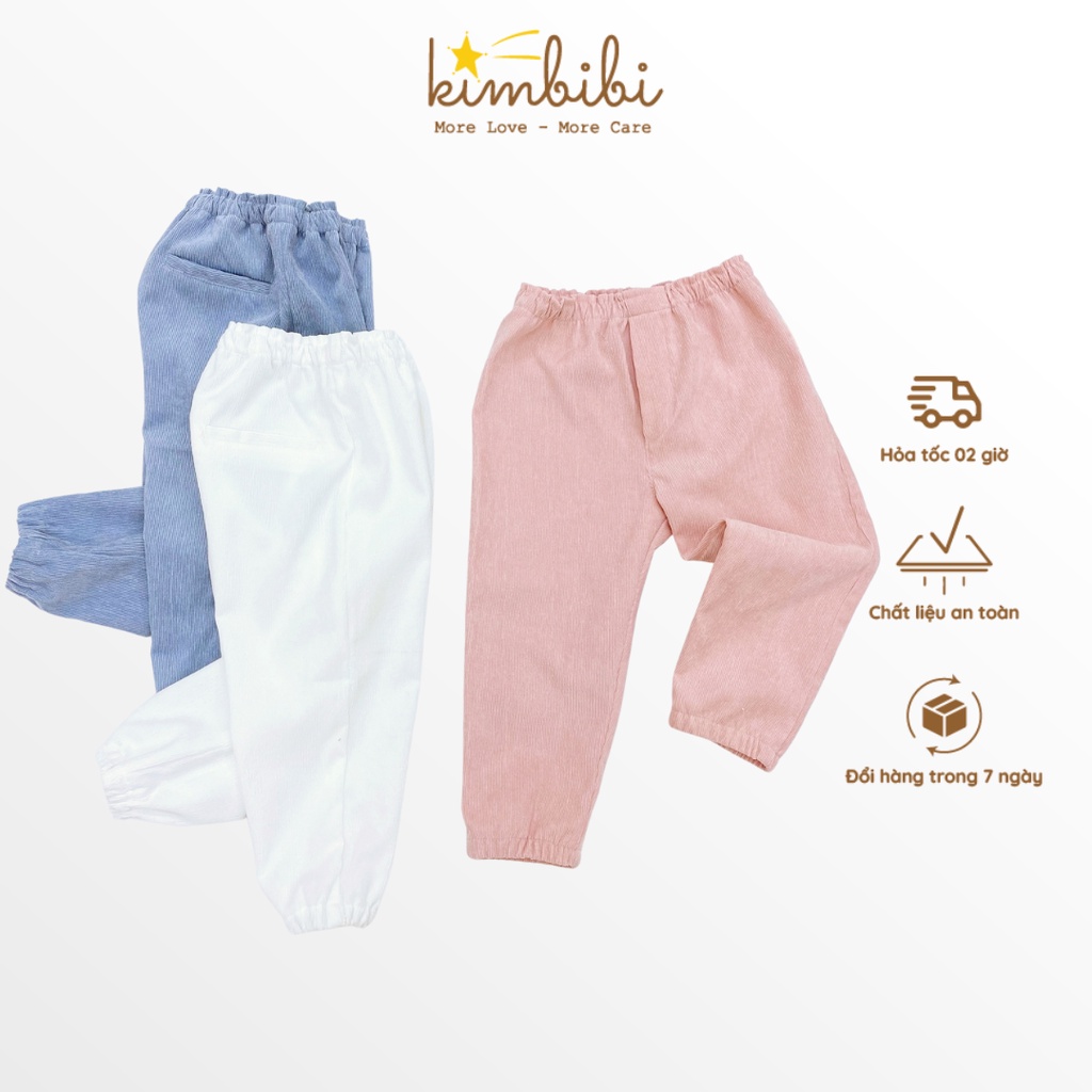Quần dài cho bé gái bé trai chất nhung tăm  bo gấu Velvet bomber Kimbibi nhiều màu cho bé 1-8 tuổi