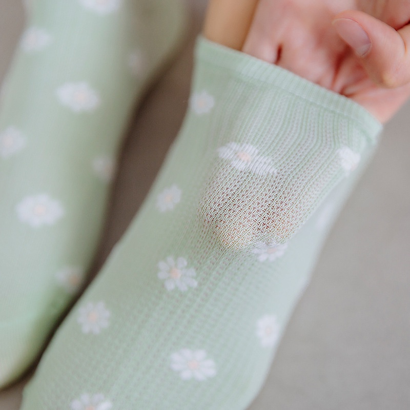Vớ cotton cổ thấp họa tiết hoa cúc thời trang mùa thu mới dành cho nữ