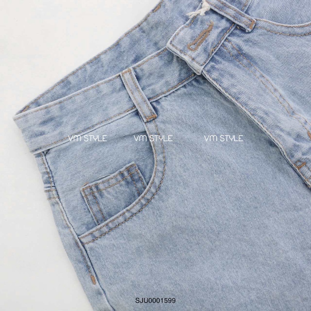 Quần đùi nữ VMSTYLE lưng cao, short jean ngố trơn lai thường - SJU00015