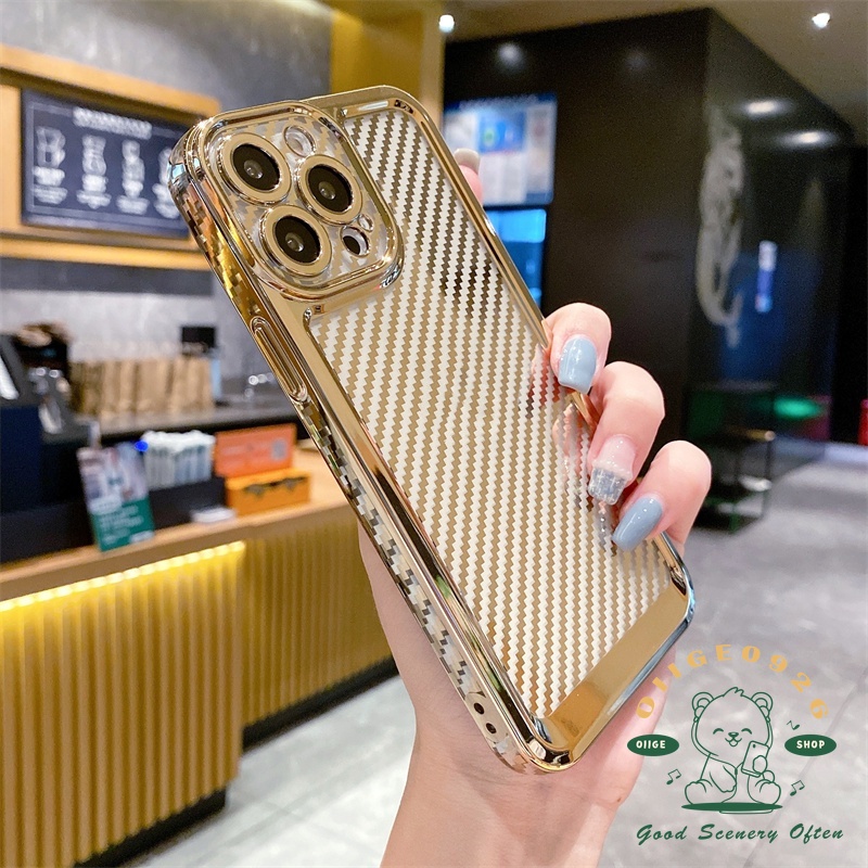 Ốp Điện Thoại TPU Trong Suốt Họa Tiết Sợi Carbon Mạ Điện Chống Rơi Cho Iphone 11 Pro Max Xs Max Xr 8 7Plus