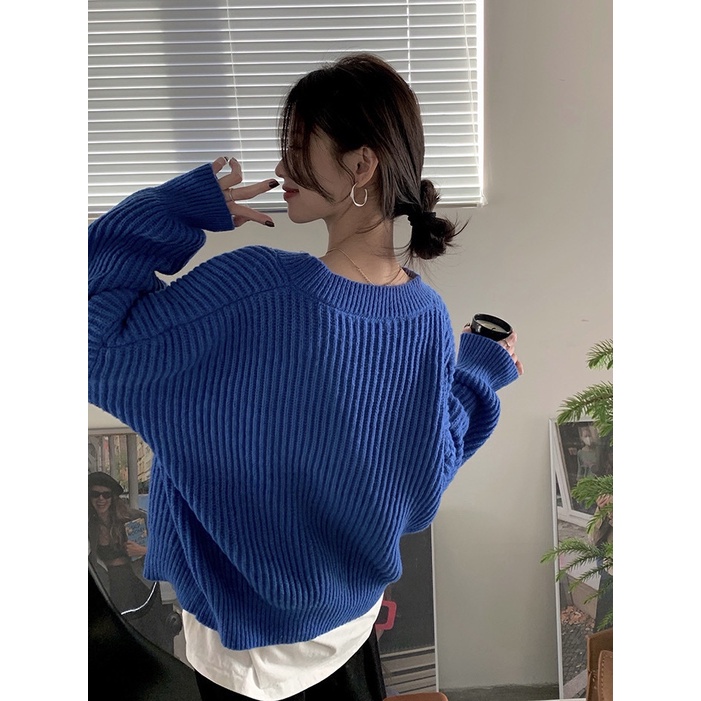 Áo Khoác Cardigan Dệt Kim Màu Xanh Dương Thời Trang