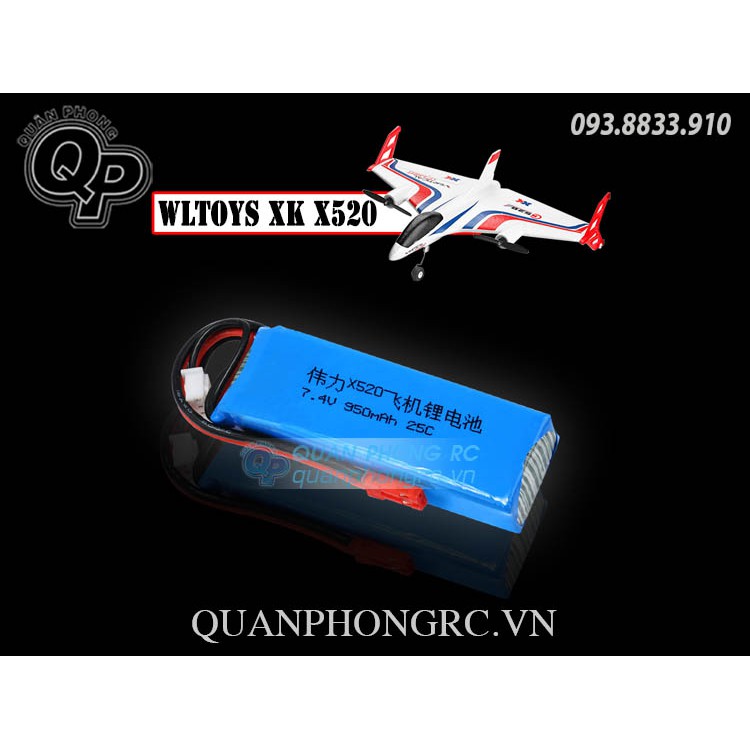 Pin 950mAh 2S 25C 7.4V LiPo Battery cho WLtoys XK X520