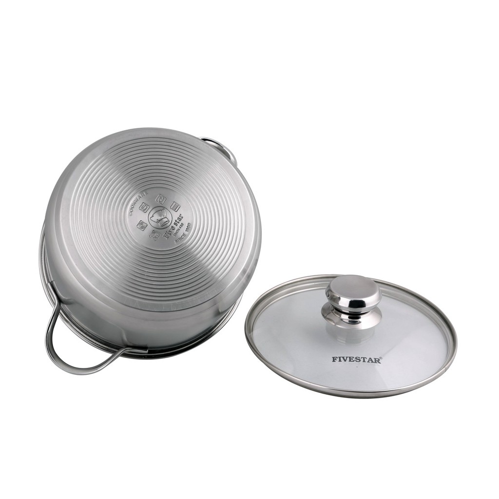 Nồi inox Fivestar 3 đáy 16cm nắp kính