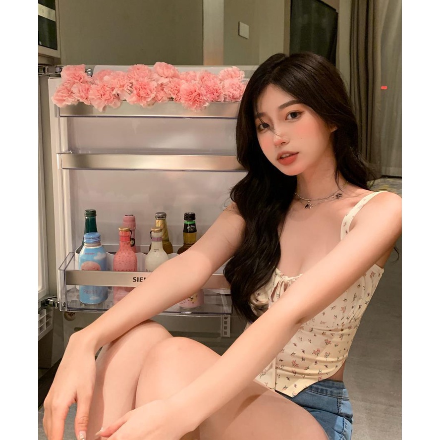 Áo Hai Dây Mỏng Họa Tiết Hoa Kiểu Cách Retro Thời Trang Mùa Hè Cho Nữ