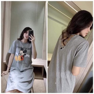 Váy micky Đan dây lưng dáng dài fom thụng 2 màu đen-xám-đầm dáng suông