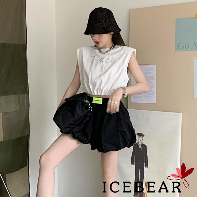 Áo Croptop Sát Nách Cổ Tròn Dáng Rộng In Chữ Đính Đá Thời Trang Cho Nữ