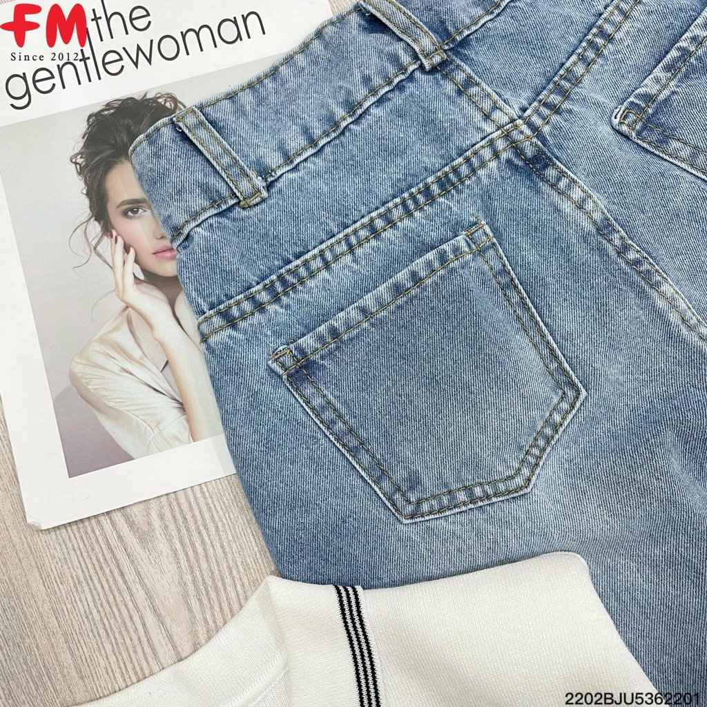 Quần jeans nữ Fm Style ống rộng lưng cao dáng suông 2 nút chất xịn mang đứng form 220221087