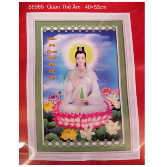 Tranh thêu chữ thập phật quan âm 88965 (KT: 40 x 55 cm)