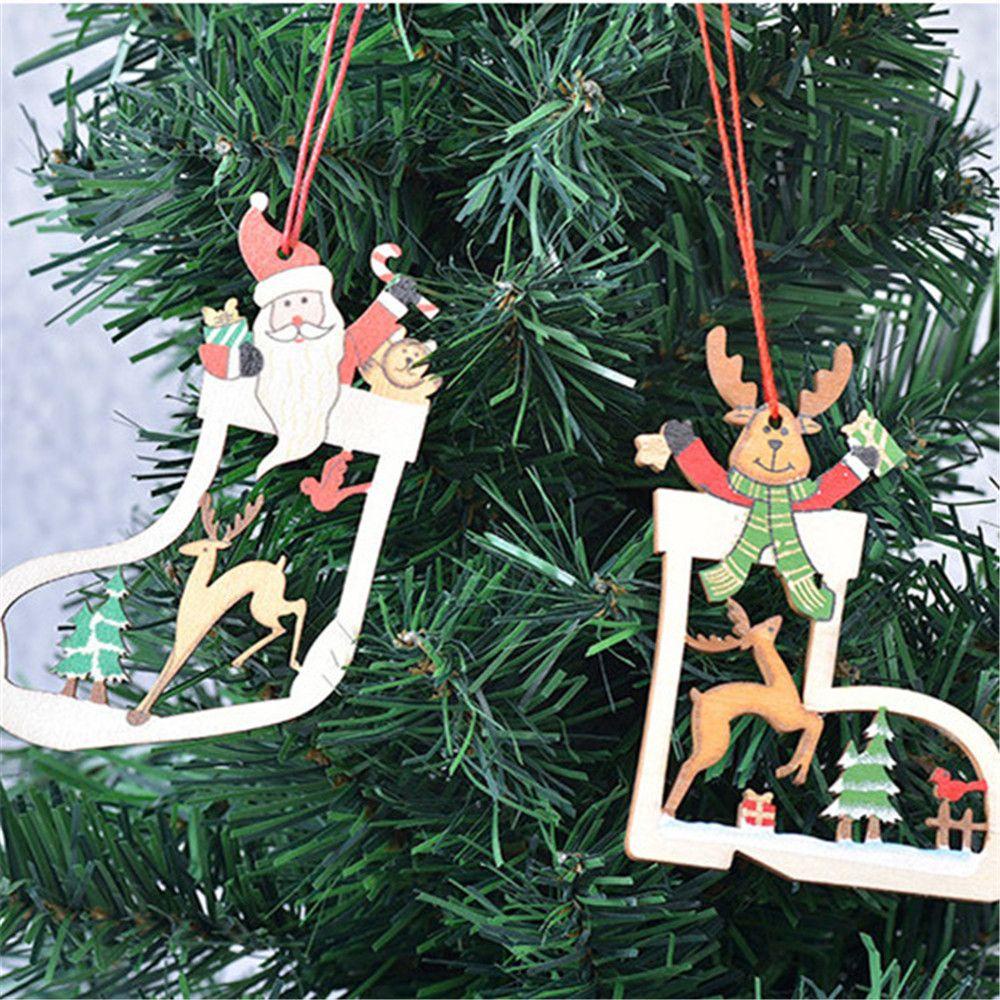 Phụ Kiện Treo Trang Trí Giáng Sinh Năm Mới Bằng Gỗ Xinh Xắn
