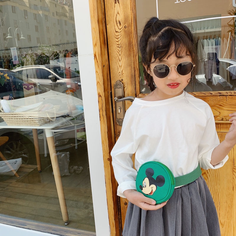 Túi đeo chéo ngực vải canvas họa tiết chuột mickey dễ thương dành cho bé gái