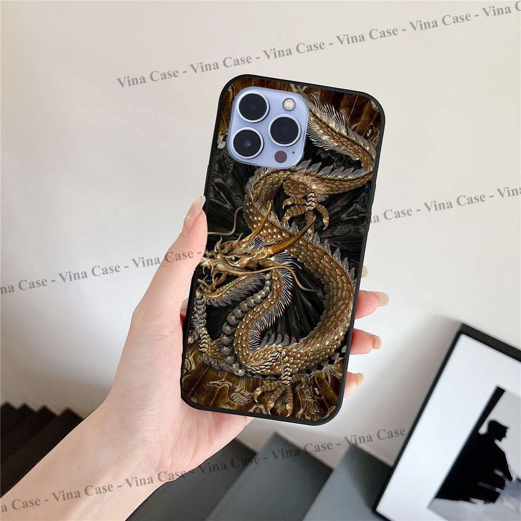 Ốp iPhone 13 Pro - iPhone 13 Pro Max - iPhone 12/12 Pro/12 Mini - iPhone 12 Pro Max in kính hình Rồng Vàng, Rồng Đen 3D.
