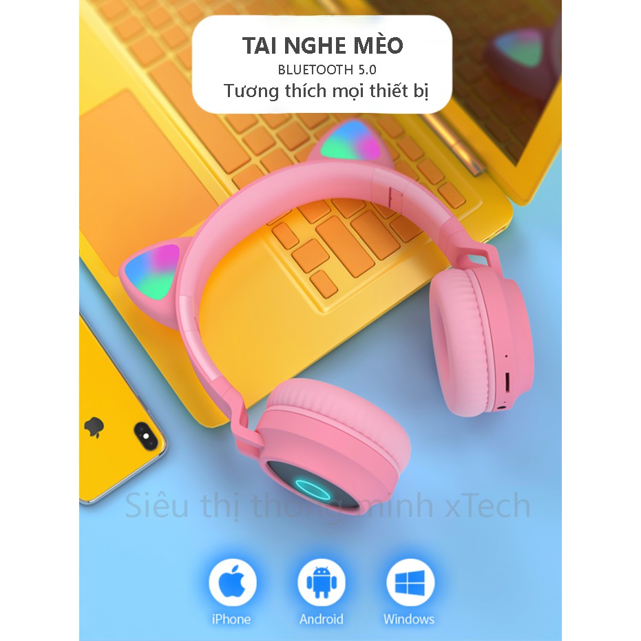 Tai nghe mèo bluetooth chính hãng có sẵn - Dễ thương - Có Mic - Âm thanh chất lượng - Đèn LED RGB