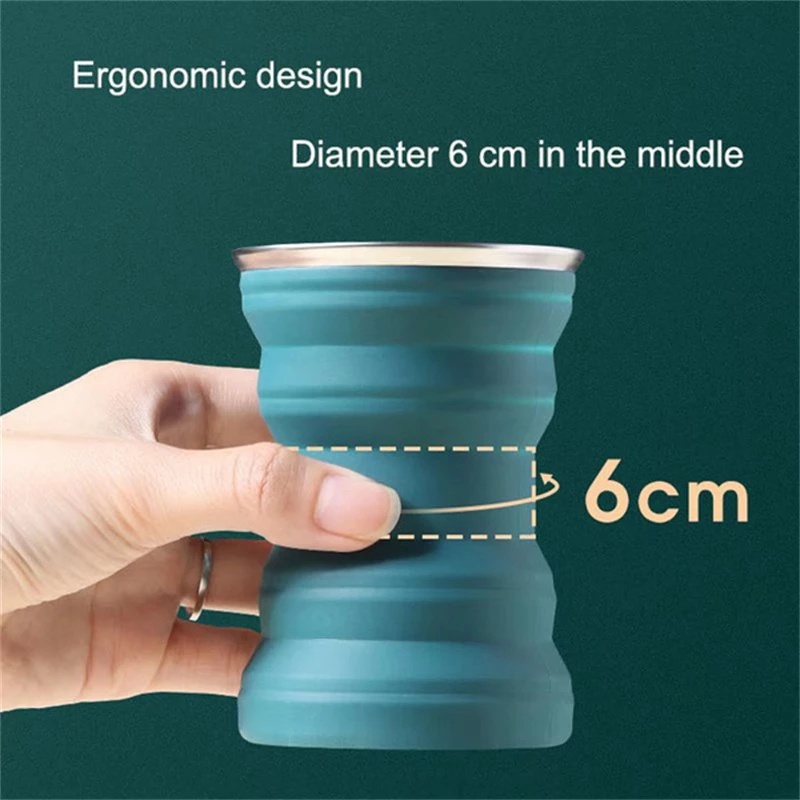 Cốc Đựng Nước Bằng Silicone Có Thể Gấp Gọn Kèm Nắp Đậy Thân Thiện Với Môi Trường Thời Trang Dùng Khi Đi Du Lịch Ngoài Trời