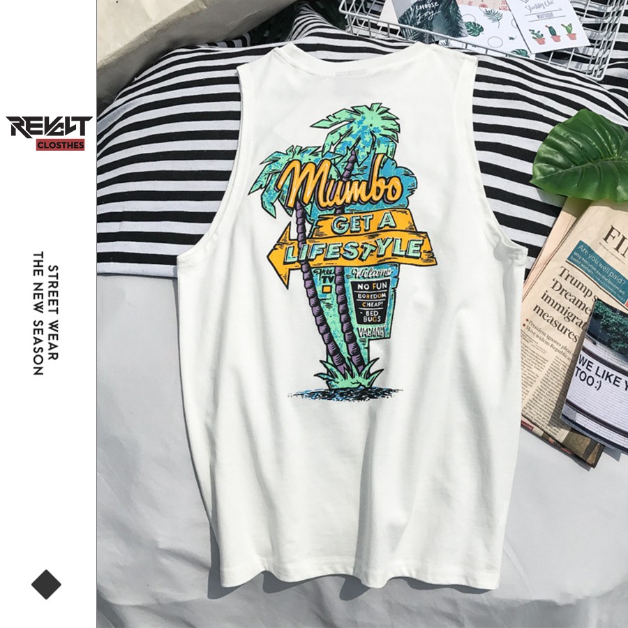 Áo thun lạnh ba lỗ nam đi biển, Áo sát nách họa tiết cây dừa Oversize Tanktop Hàn Quốc co giãn RevoltClothes21/ss TT04