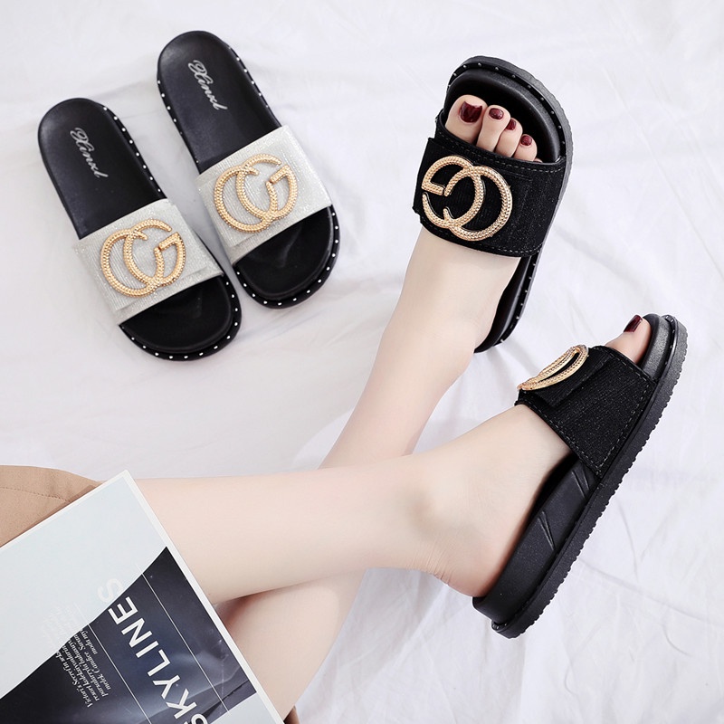 ❇Sandals and slippers female Korean version 2021 summer new fashion outer wear net celebrity all-match student flat-bottomed flip-flop women s shoes trend