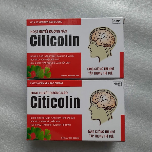 Hoạt huyết dưỡng não Citicolin - Ginkgo biloba hỗ trợ giảm đau đầu ,hoa mắt chóng mặt_Hộp 100 viên