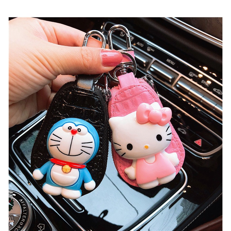 Vỏ bảo vệ chìa khoá xe hơi chất da kiểu balo in hình hoạt hình Hello Kitty dễ thương