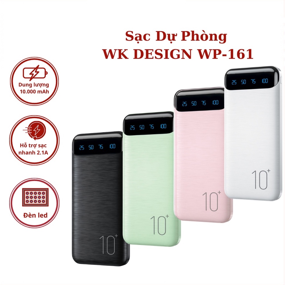 SẠC DỰ PHÒNG TÍCH HỢP MÀN HÌNH LED PIN DỰ PHÒNG DUNG LƯỢNG 10000MAH RM WK-161