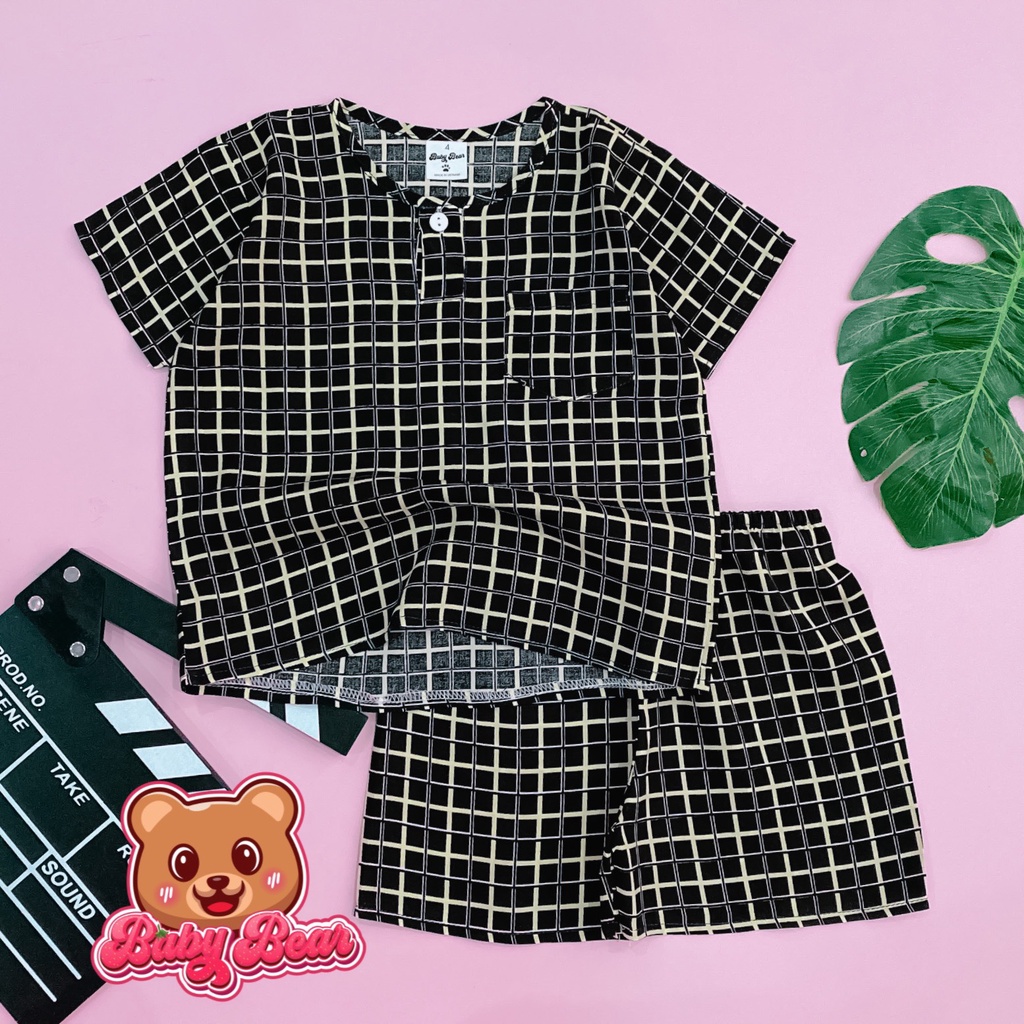 Bộ tole bé trai, bộ quần áo bé trai cộc tay vải lanh, tole 2 da 8-50kg Baby Bear