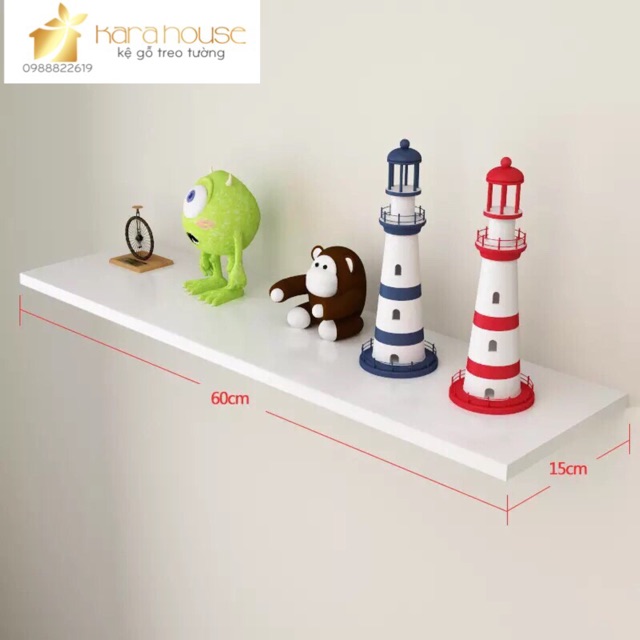 Kệ gỗ treo tường thanh  dài 60cm sâu 12cm dày 2cm.