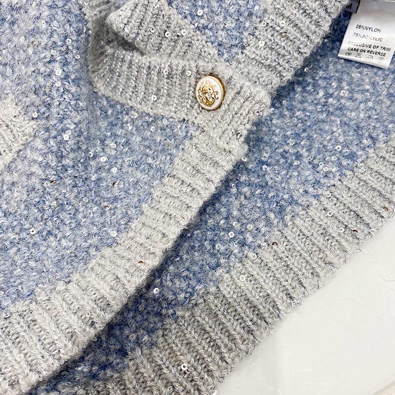 5BJS Maje 2022 French classic light blue sequin knitted cardigan short coat women's top
