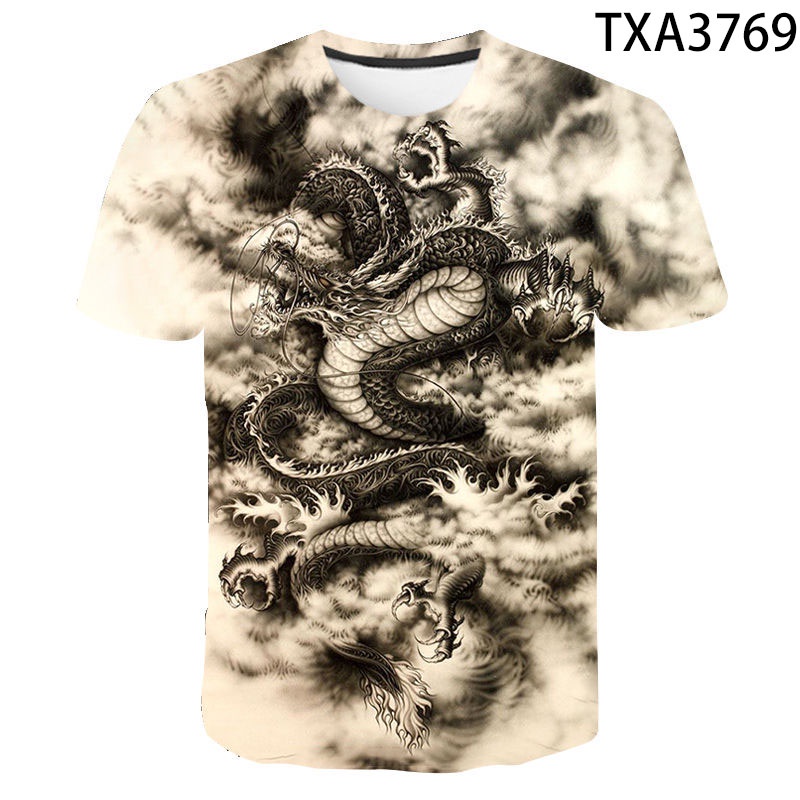 Áo Thun Tay Ngắn In Hình Rồng 3D Thời Trang Mùa Hè 2022 XS-3XL Cho Nam Nữ
