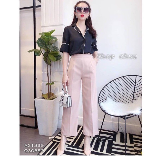 Quần ống suông khoá sườn cạp cao, hàng xuất xịn