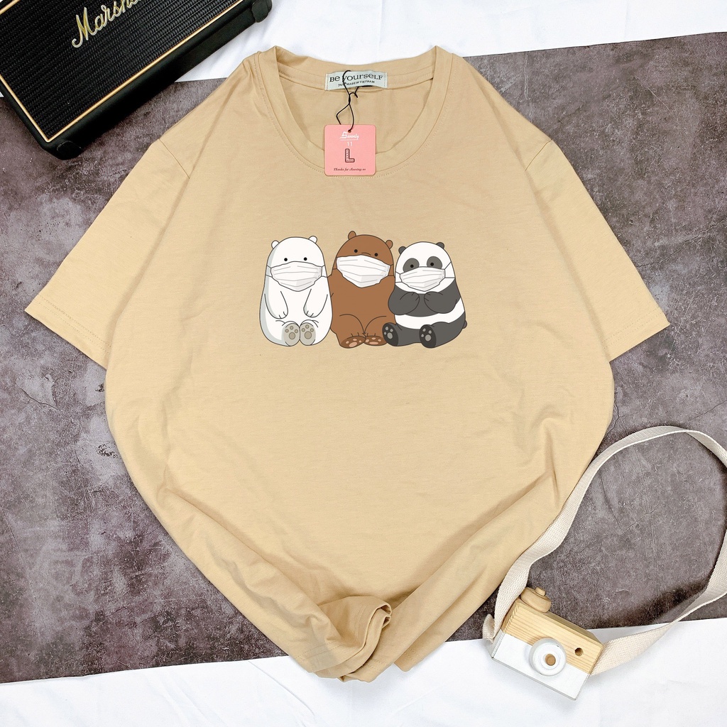 Áo thun tay ngắn Be Yourself unisex size M L XL - 3 CON GẤU ĐEO KHẨU TRANG