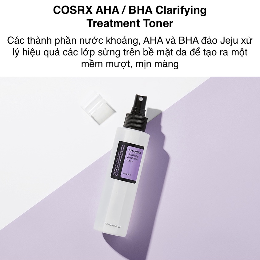 Nước hoa hồng Cosrx tẩy da chết hóa học giảm mụn đầu đen AHA BHA Toner