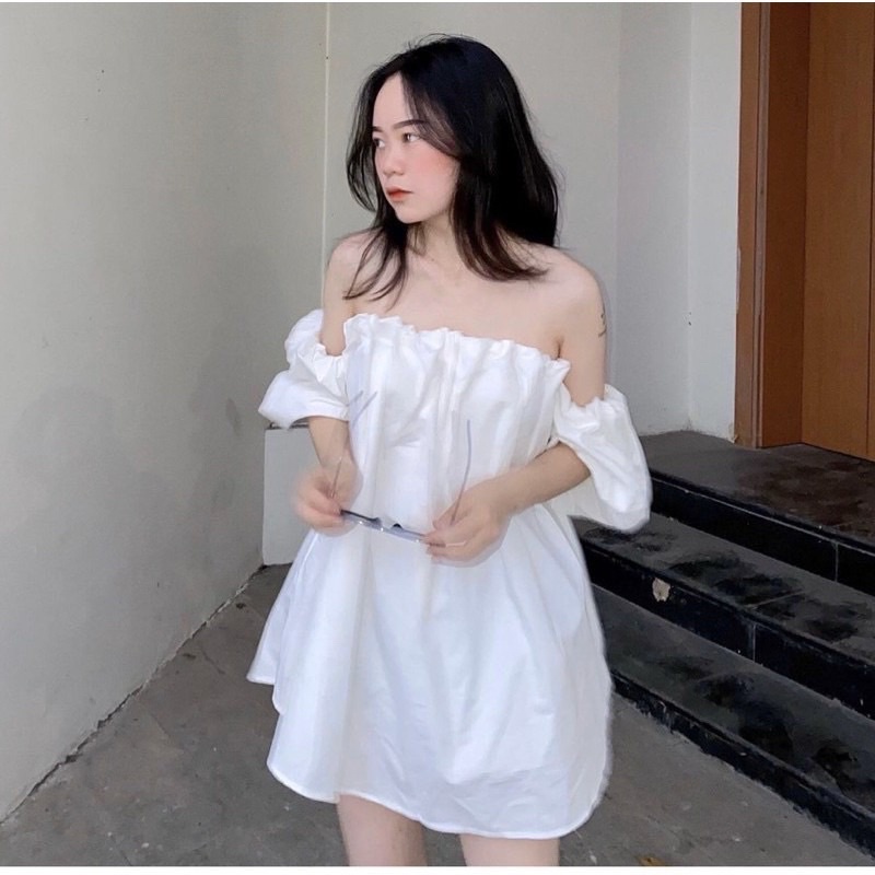 Đầm Trễ Vai 2 Lớp Màu Hot Trend (Hàng Loại 1) Váy Xinh Dáng Xoè Babydoll Xanh, Hồng, Trắng